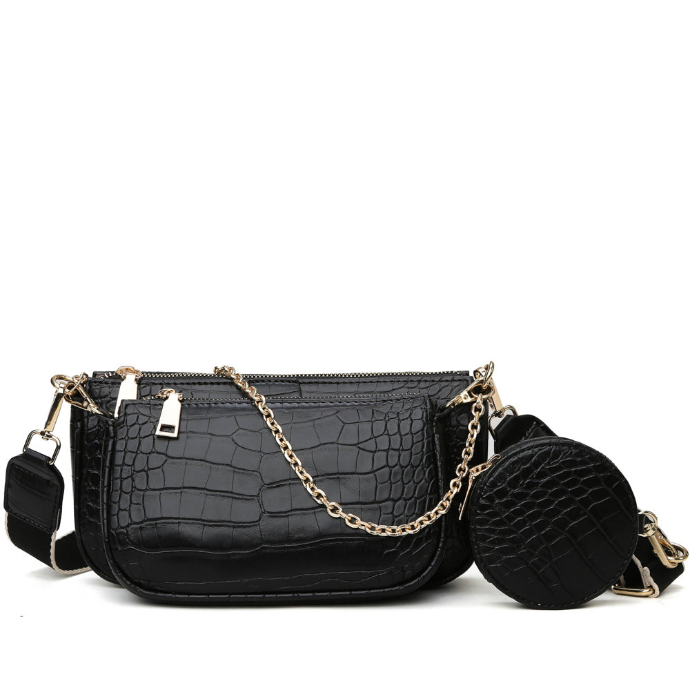 High-end texture 2020 new female bag European style chain shoulder messenger bag crocodile pattern three-piece mother-in-law