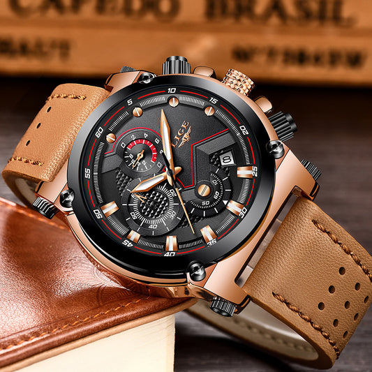 casual fashion trend business waterproof belt watch men's luminous watch
