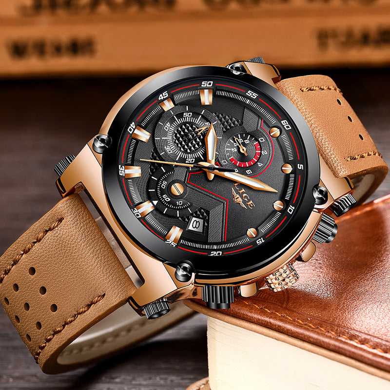 casual fashion trend business waterproof belt watch men's luminous watch
