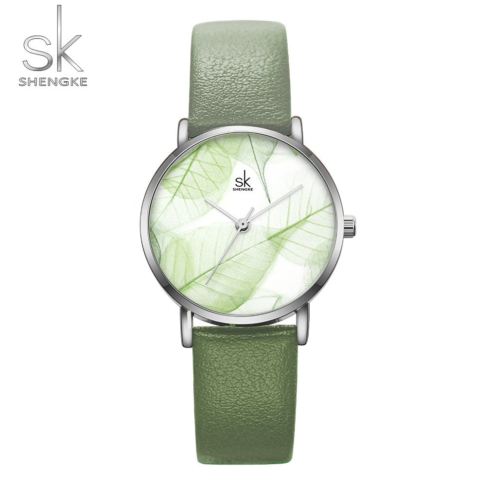 Shengke Leaf Elements Student Watch Casual Belt Women's Waterproof Quartz Watch Hot Sale K0108