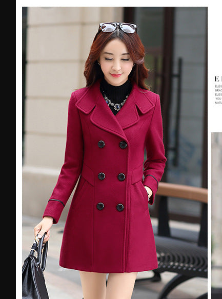 Women's Korean version of the waist slim woolen coat double-breasted woolen coat temperament atmospheric top AliExpress eBay