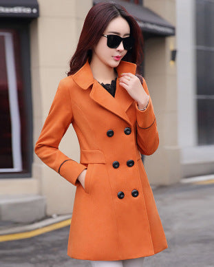 Women's Korean version of the waist slim woolen coat double-breasted woolen coat temperament atmospheric top AliExpress eBay