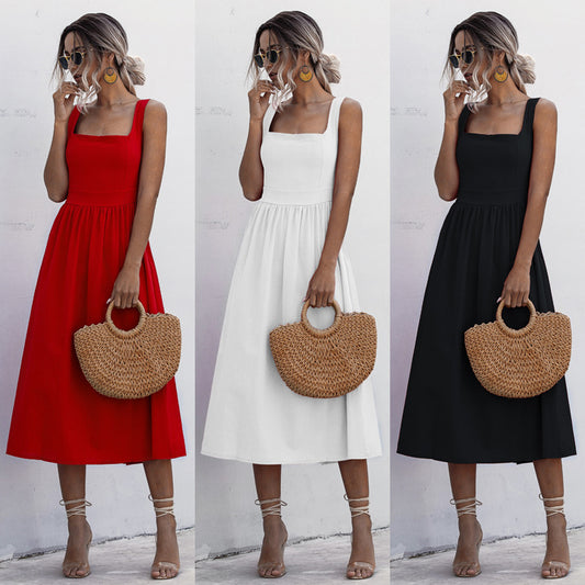 Spring/Summer eaby Amazon Independent Station Best Selling Simple Square Neck Sling Sexy Backless Dress