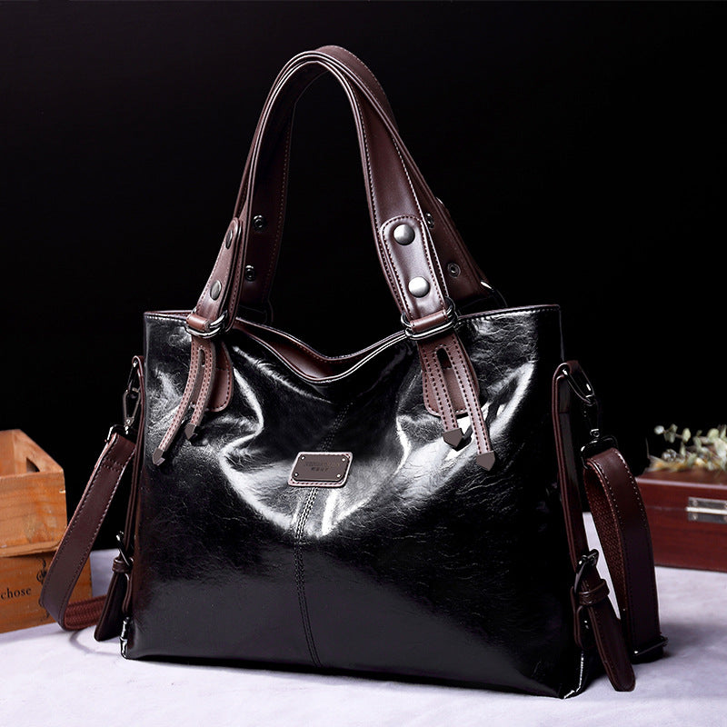 new retro fashion tote casual soft leather shoulder Messenger large-capacity women's bag