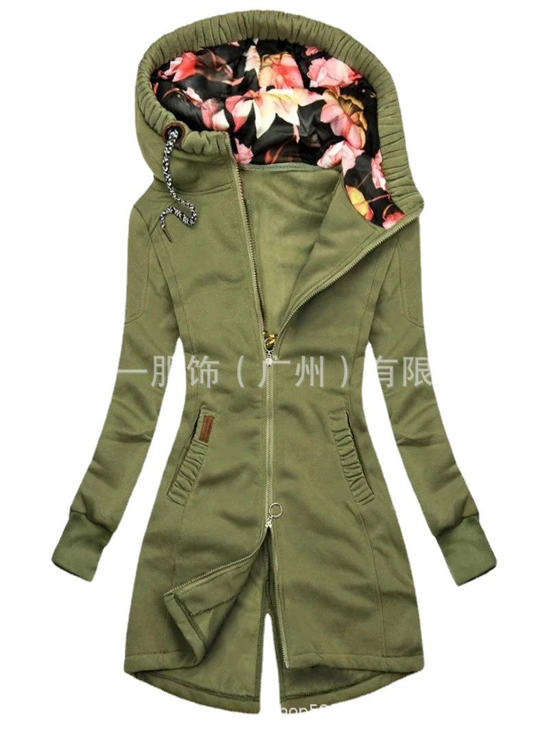 new women's clothing solid color stitching drawstring hooded slim fashion jacket