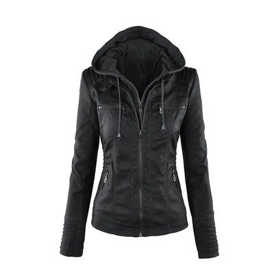 Jacket Women Euro Hood zipper coat Leather clothing