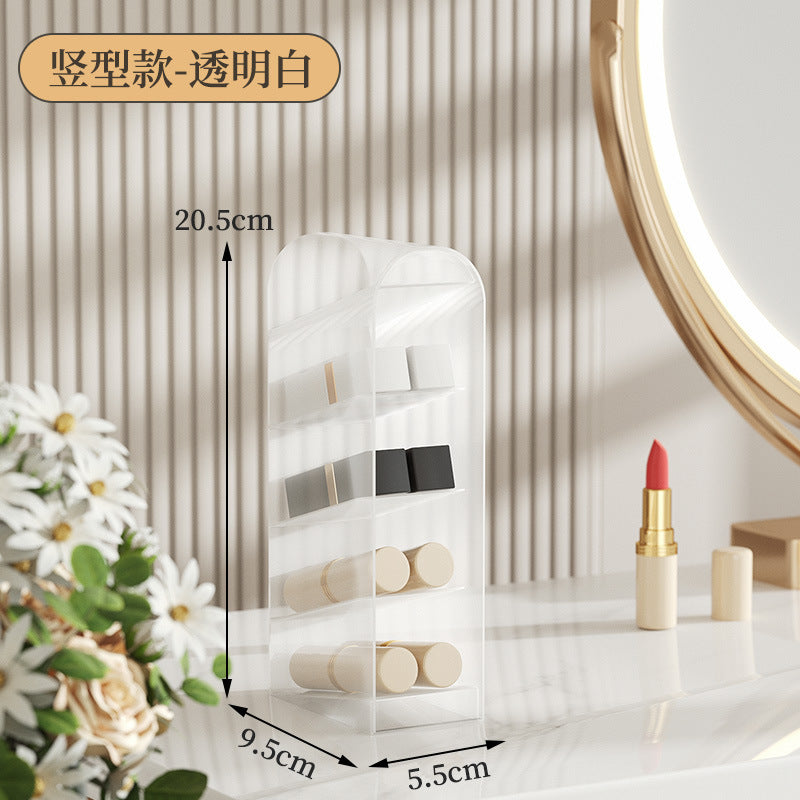 Rotatable cosmetics storage box transparent push-pull lipstick storage rack dust-proof desktop makeup brush dressing table pen holder