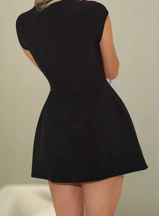 new summer solid color short-sleeved sexy slim high-waisted short dress
