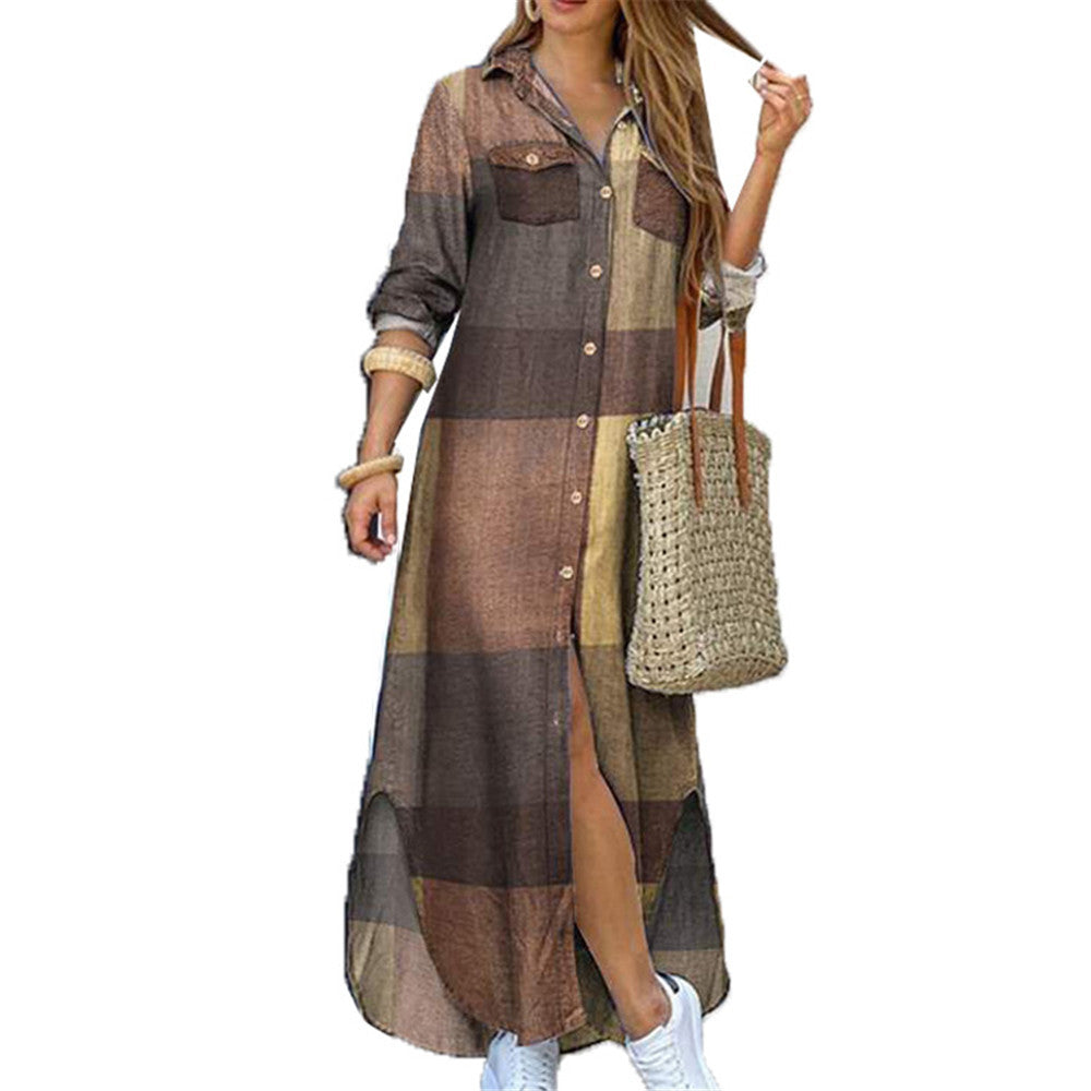 New Women's Clothes  Spring and Autumn Fashion Sexy Single Breasted Shirt Long Skirt Loose Lapel Dress