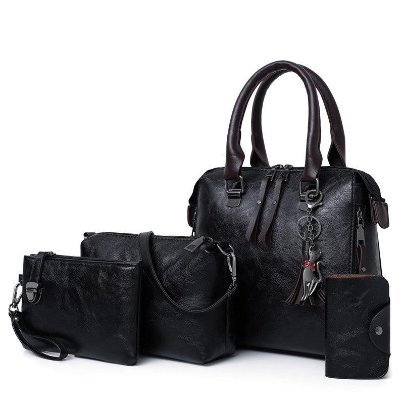 wholesale women's bags  new mother-in-law bag oily leather shoulder four-piece set women's handbag