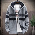 new men's fleece thickened color matching hooded sweater jacket