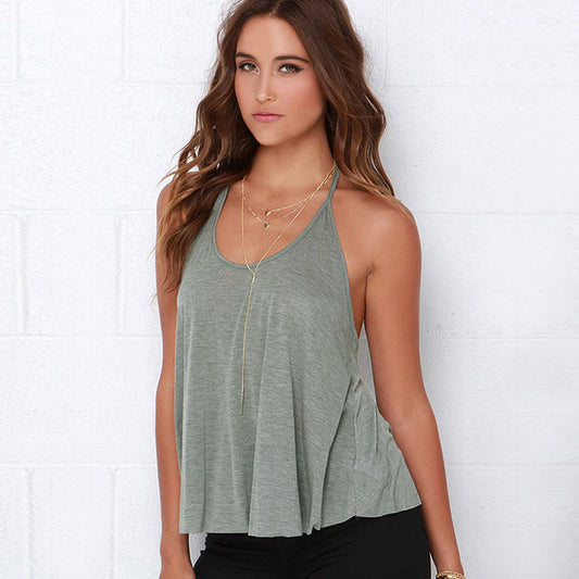 halter sleeveless top loose solid color sexy camisole female summer