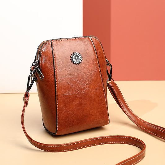 Trendy Soft Leather Mobile Phone Bag Women's Crossbody Mini Small Bag Fashion Vertical Style Small Mobile Phone Bag