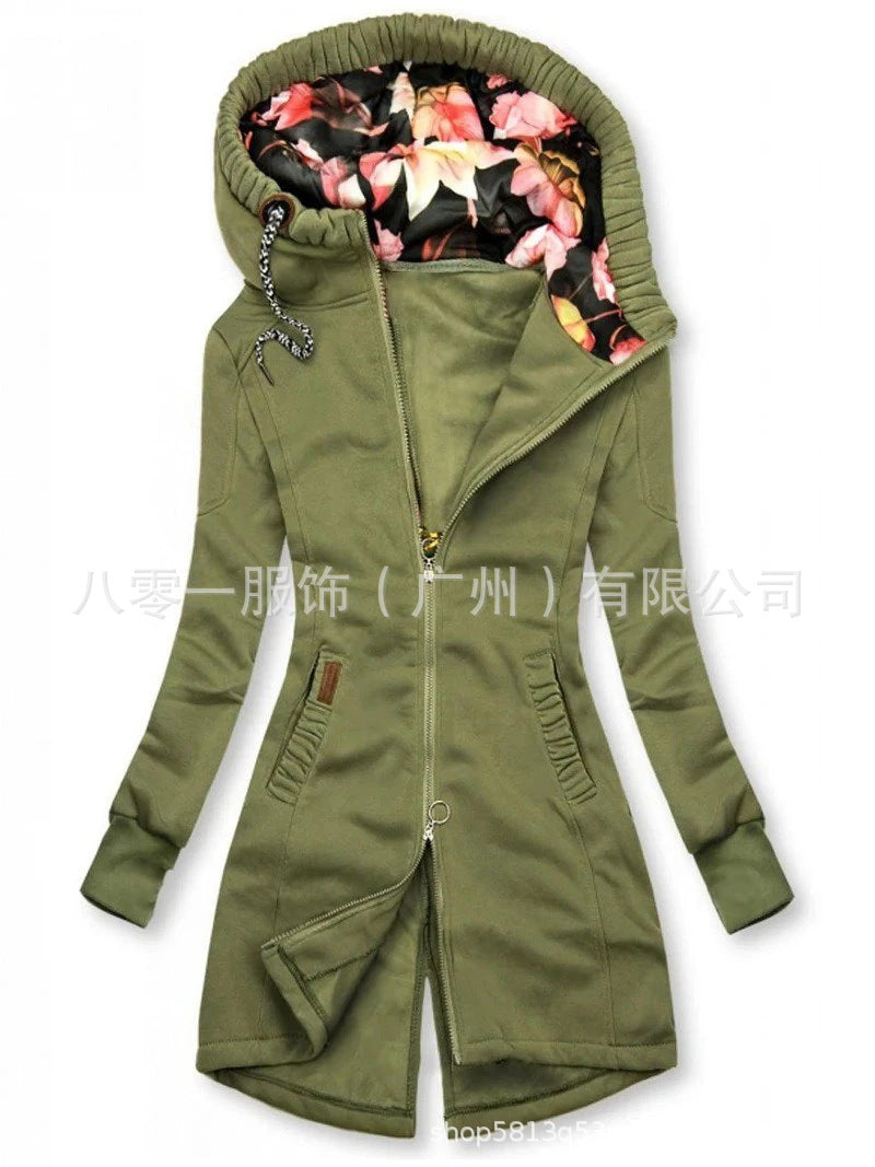 new women's clothing solid color stitching drawstring hooded slim fashion jacket
