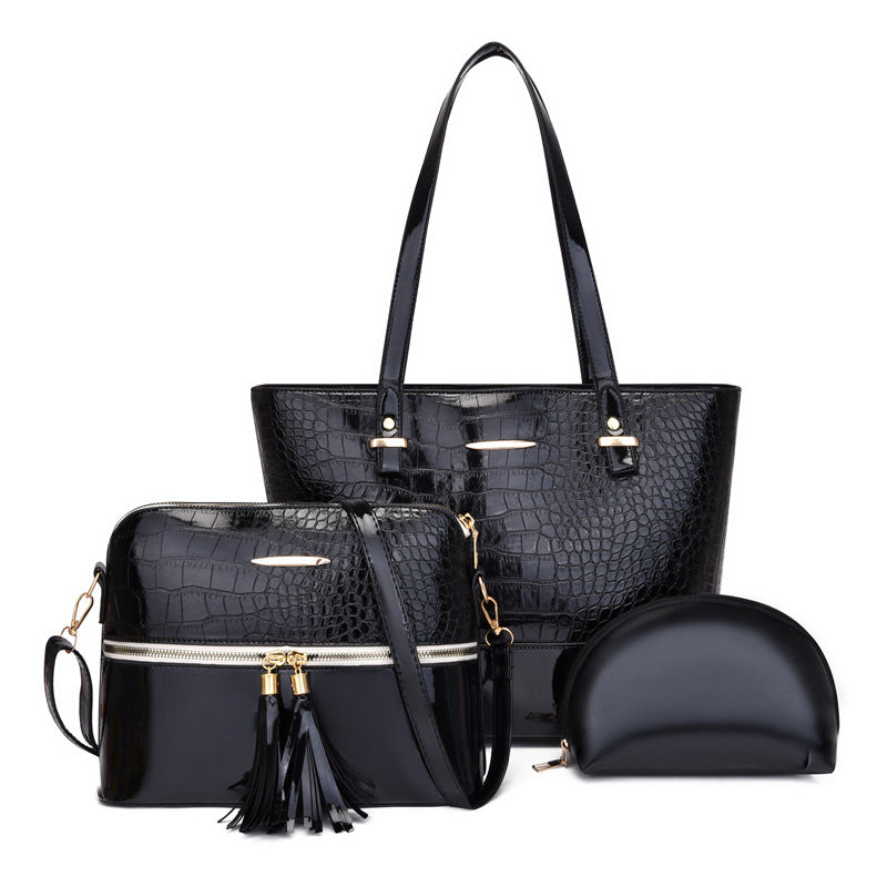 New women's bag 2023 fashion crocodile pattern mother-in-law three-piece handbag shoulder bag Messenger women's bag wholesale