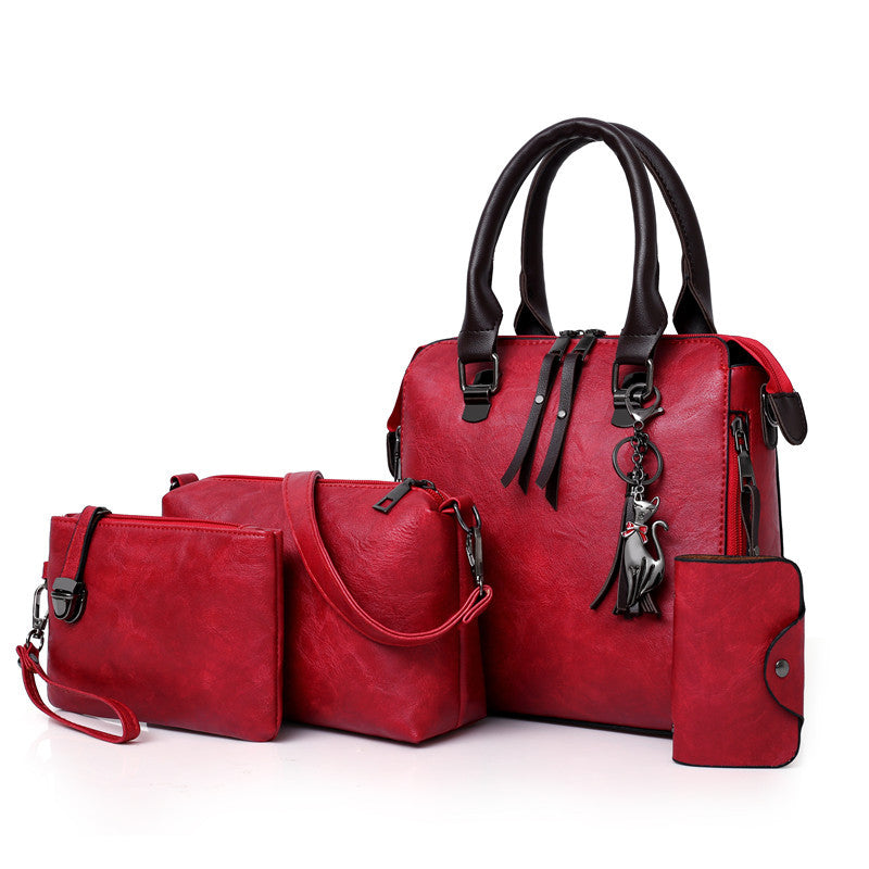 wholesale women's bags  new mother-in-law bag oily leather shoulder four-piece set women's handbag