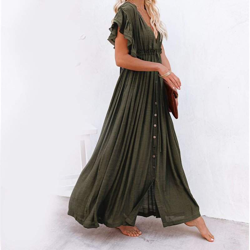independent station new solid color beach cover-up long skirt sun protection shirt Hawaii seaside vacation