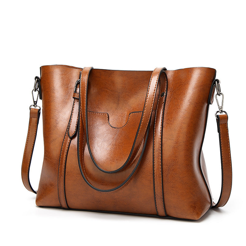 women's bag fashion oil wax leather portable tote bag simple ladies shoulder bag