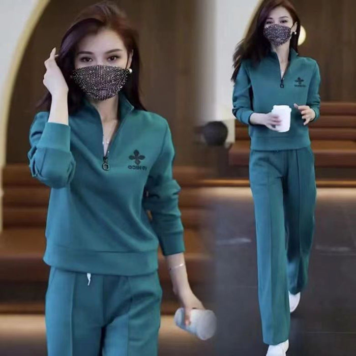 [Ready Stock] Spring and Autumn New Casual Sportswear Suit Women's Fashionable Age-Reducing Sweatshirt Two-piece Set