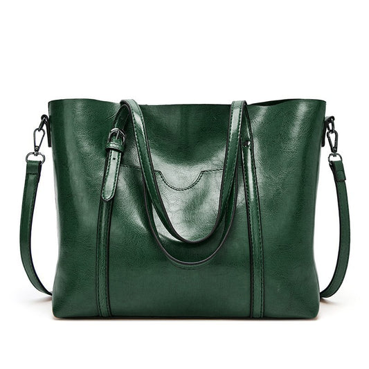 women's bag fashion oil wax leather portable tote bag simple ladies shoulder bag