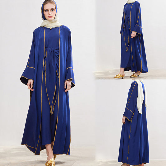 muslim mid-length dubai abaya clothing sunscreen splicing cardigan Middle East robe foreign trade long suit