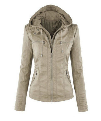 Jacket Women Euro Hood zipper coat Leather clothing