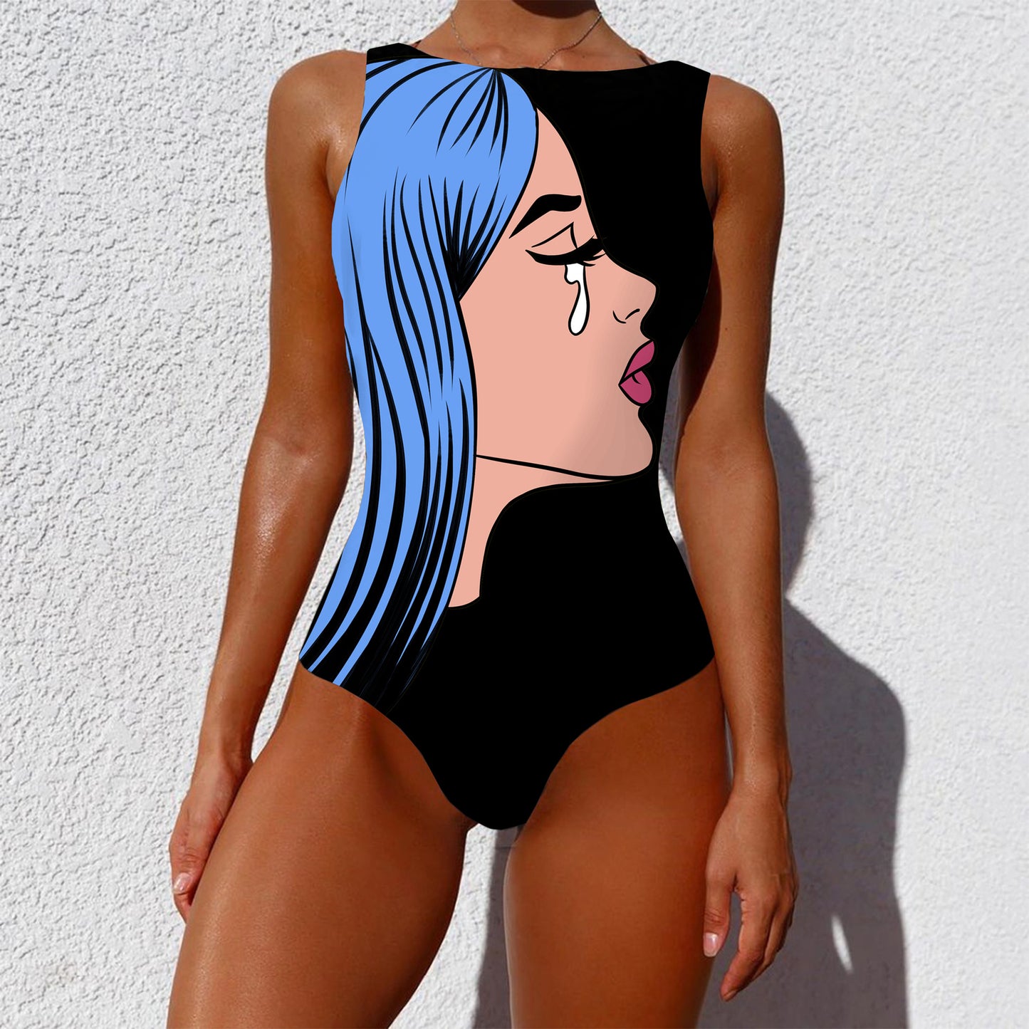 one-piece bikini personality abstract printing independent stand swimsuit female sleeveless