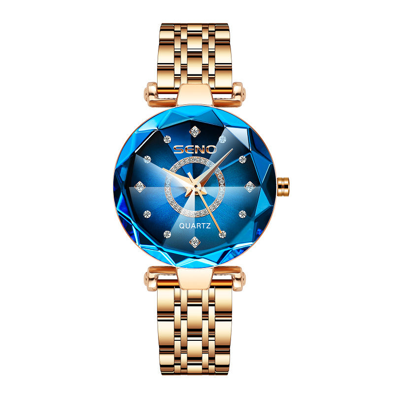 Douyin's new Ocean Star steel belt women's watch live broadcast multi-angular gradient glass diamond-encrusted fashion watch